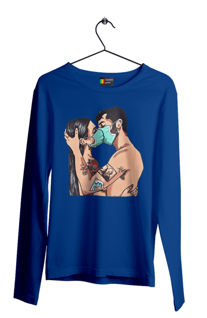 Men`s longsleeve with prints Coronavirus Love. Coronavirus, kiss, love, mask, quarantine. 2070702