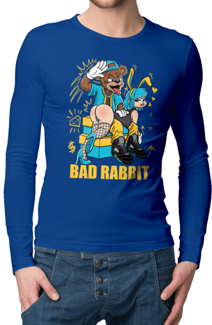 Men`s longsleeve with prints Bad rabbit. Bad bunny, bdsm, bear, cool, funny, rabbit, young woman. 2070702