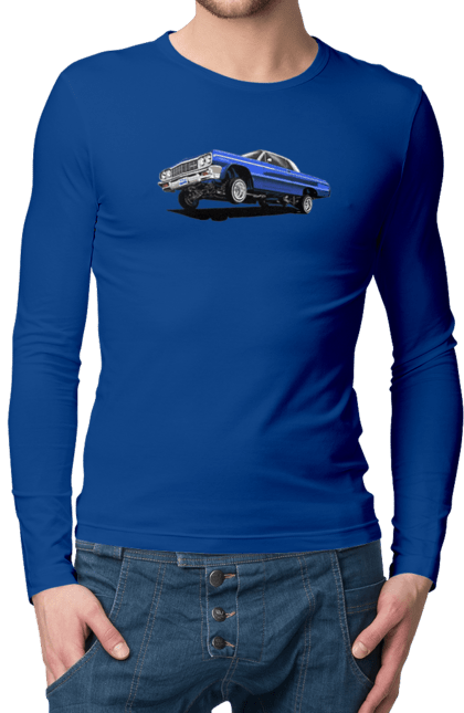Men`s longsleeve with prints Car. Blue, car, chevrolet, classic, impala, lowrider. 2070702