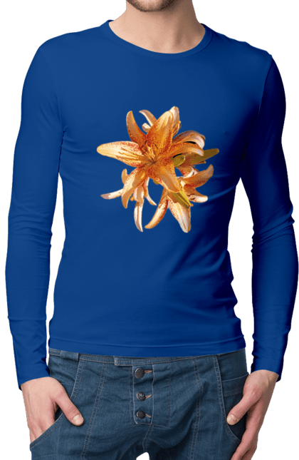 Чоловічий лонгслів з принтом "Оранжева лілія". Квітка, краса, лілія, оранжевий, помаранчевий, природа, сонячний. 2070702