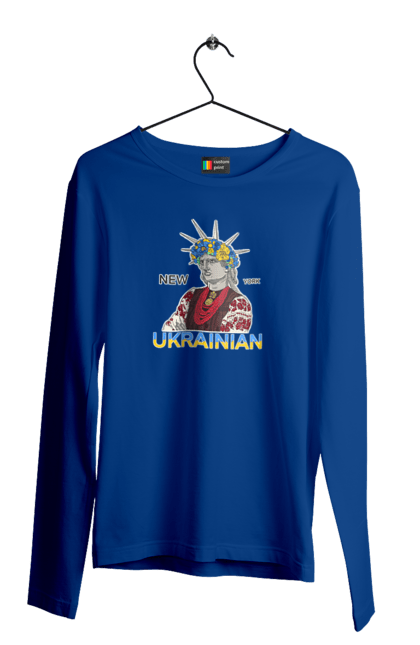 Men`s longsleeve with prints UA & NY. Embroidered shirt, new york, statue of liberty, ukraine, wreath. 2070702