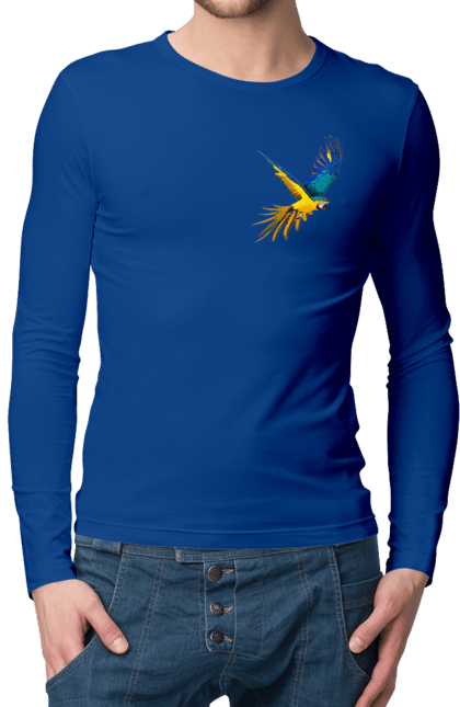 Men`s longsleeve with prints The parrot is Ukrainian. Birdie, exotic, parrot, patriot, symbolics, ukraine. 2070702
