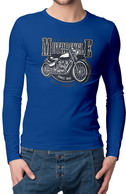 Чоловічий лонгслів з принтом "Крутий vintage мотоцикл". Америка, вінтаж, вінтажний, гарний, мотоцикл, мотоцикли, ретро, стильно, стильовий, чоловічий. 2070702