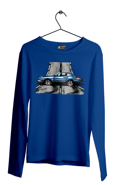 Men`s longsleeve with prints Sports Car On The Road. Blue, car, fast, race, sports. 2070702