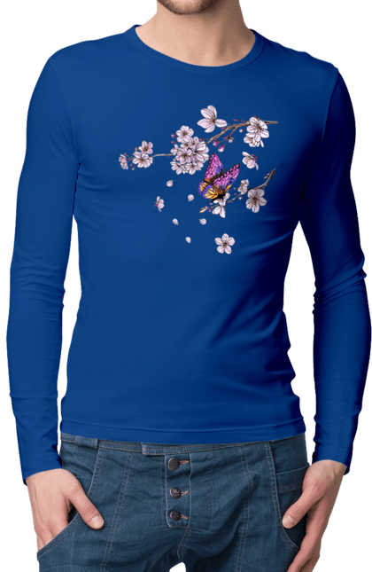 Men`s longsleeve with prints Butterfly And Sakura. Butterfly, sakura, spring, wood. 2070702