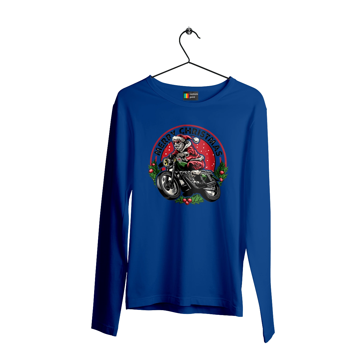 Merry Christmas, Santa Claus on a motorcycle