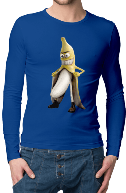 Чоловічій лонгслів з принтом "Банан". Банан, секс, смех, шутка, эксгибиционист. PrintMarket - інтернет-магазин одягу та аксесуарів з принтами плюс конструктор принтів - створи свій унікальний дизайн