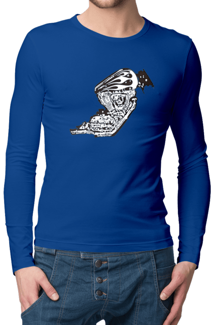 Чоловічий лонгслів з принтом "Двигун мотоцикла". Байк, бензобак, двигун мотоцикла, харлей девідсон, циліндри, чопер. 2070702