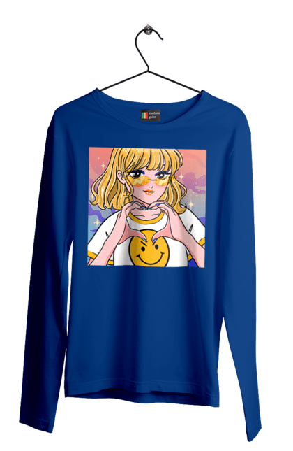 Men`s longsleeve with prints Yellow Girl. Anime, girl, smiley. 2070702