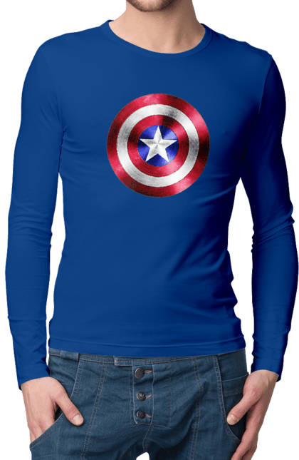 Чоловічий лонгслів з принтом "Щит". Капітан америка, комікси, марвел, месники, мультики, супергерої. 2070702