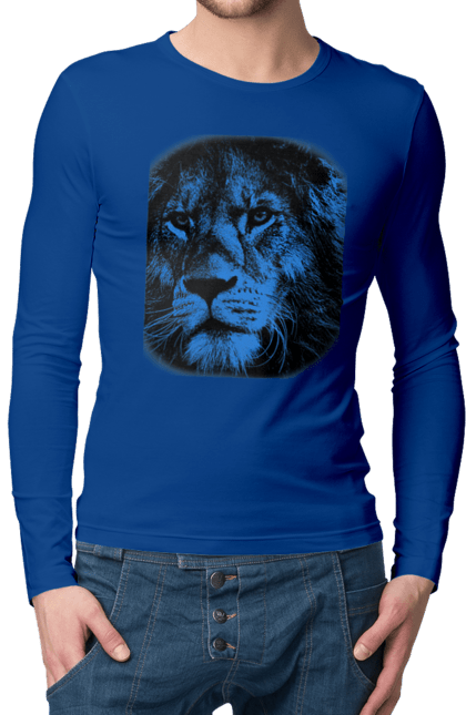 Чоловічій лонгслів з принтом "Лев". Дикі тварини, лев, леви, тварини, чорний колір. CustomPrint.market