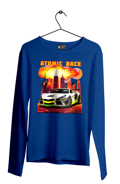 Men`s longsleeve with prints Atomic race. Atomic race, automobile, car, race, racing cars, sport car, sports car. 2070702