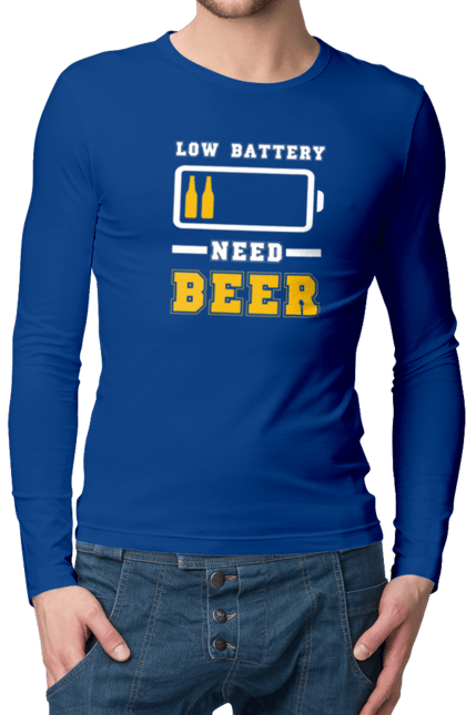Men`s longsleeve with prints Low battery need beer. Alcohol, beer, brutals, funy prints, mans, summer. 2070702