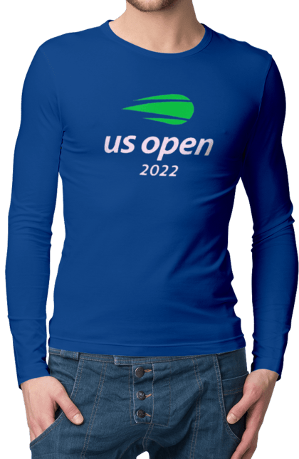 Чоловічий лонгслів з принтом "Тенісний турнір US Open 2022". Великий теніс, відкритий чемпіонат, гравці, м`яч, нью йорк, призовий фонд, ракетка, турнірна сітка, хард, чемпіонат америки. 2070702