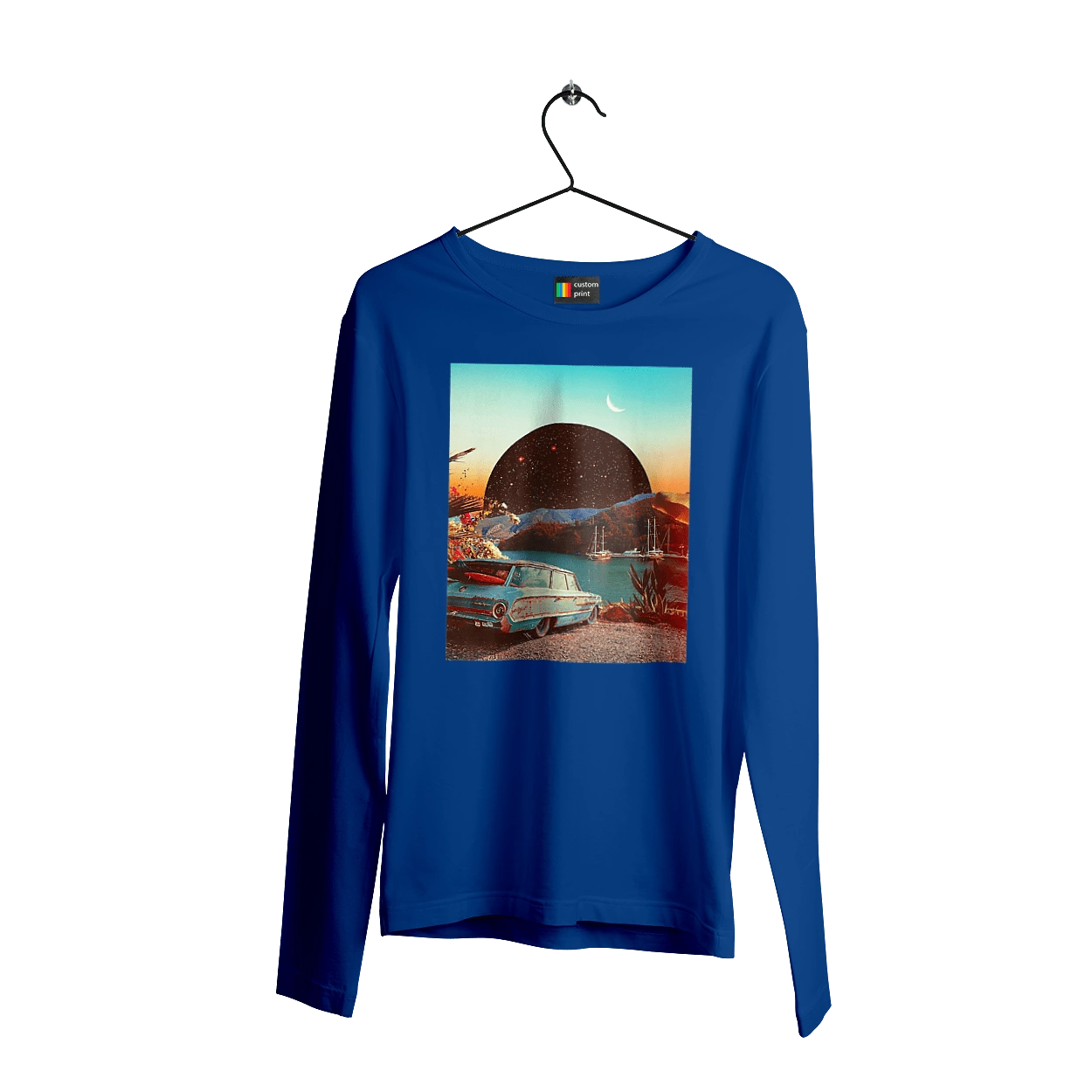 Painting, car by the river