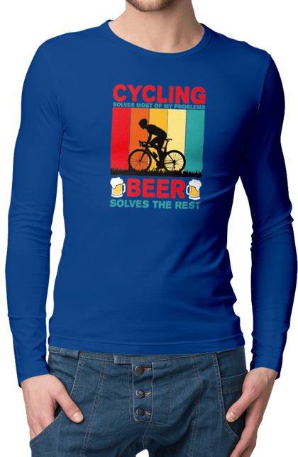 Чоловічий лонгслів з принтом "Cycling Beer". Алкоголь, брутальні, велосипед, веселі, для спортсменів, літні, пиво, спорт, чоловічі. 2070702