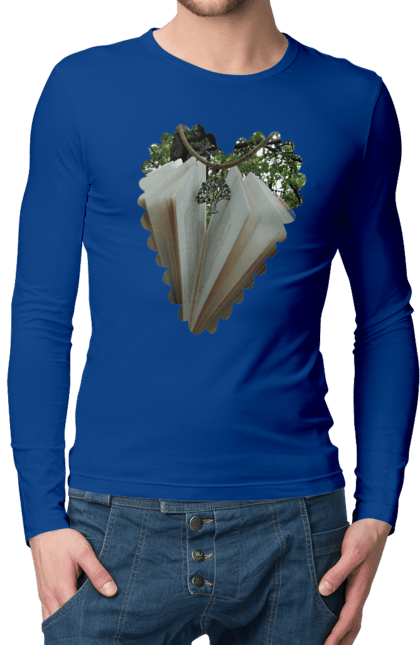 Men`s longsleeve with prints Book valentine. Books, decoration, heart, heart shape, love, nature, reading, wood. 2070702