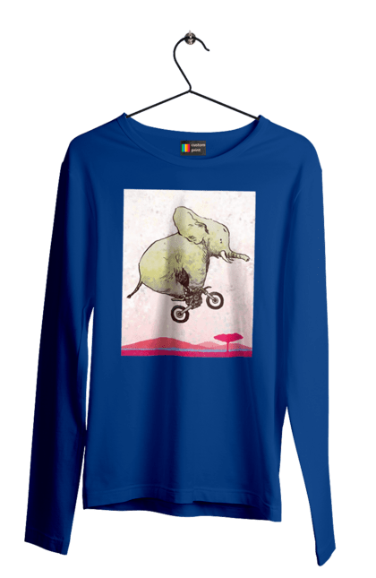 Чоловічий лонгслів з принтом "Слон На Мотоциклі". Мотоцикл, політ, слон. 2070702