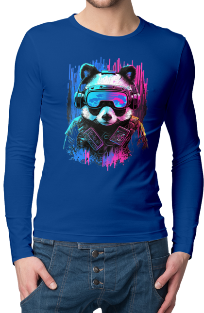 Чоловічий лонгслів з принтом "Панда в VR шолом". Віртуальна реальність, гік, панда, персонаж, шолом. 2070702