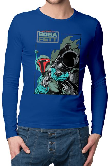 Мужской лонгслив с принтом Боба Фетт. Boba fett, боба фетт, звездные войны, клон, охотник за головами. 2070702