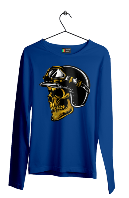 Чоловічий лонгслів з принтом "Череп в мотошоломі". Крутий, очі, череп, шолом. 2070702