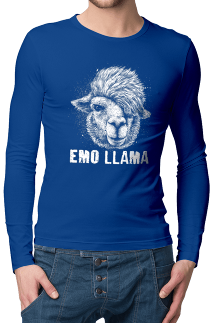 Чоловічій лонгслів з принтом "Емо Лама". Alpaca, animals, distressed, emo, funny, llama, vintage, емо, лама. 2070702