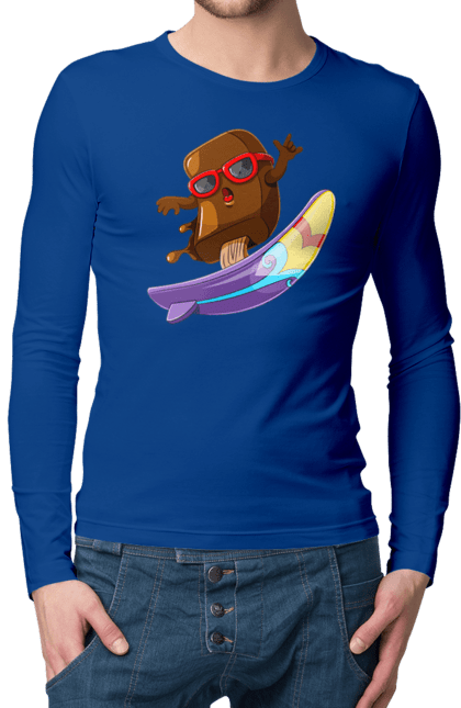 Чоловічий лонгслів з принтом "Мороженко На Серфі". Літо, морозиво, окуляри, серфінг. 2070702
