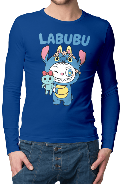 Чоловічий лонгслів з принтом "Лабубу". Іграшка лабубу, лабубу, лабубу кока кола, мерч лабубу, мила, синя лабаба, смішна лабубу. 2070702