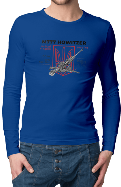 Чоловічий лонгслів з принтом "155 мм гаубиця M777". Archer, bayraktar, himars, javelin, m777, patriot, weapon, zaluzhny, гаубиця. 2070702