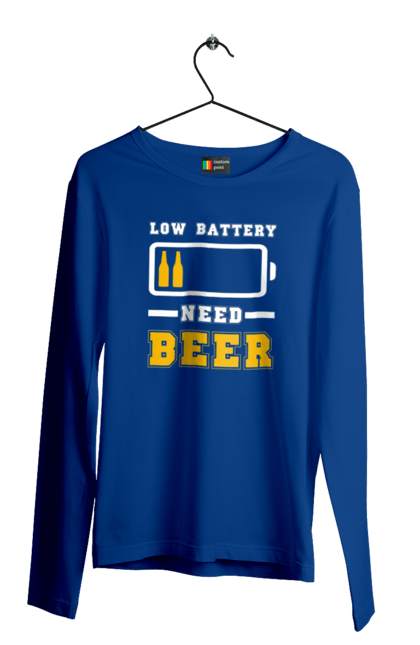 Men`s longsleeve with prints Low battery need beer. Alcohol, beer, brutals, funy prints, mans, summer. 2070702