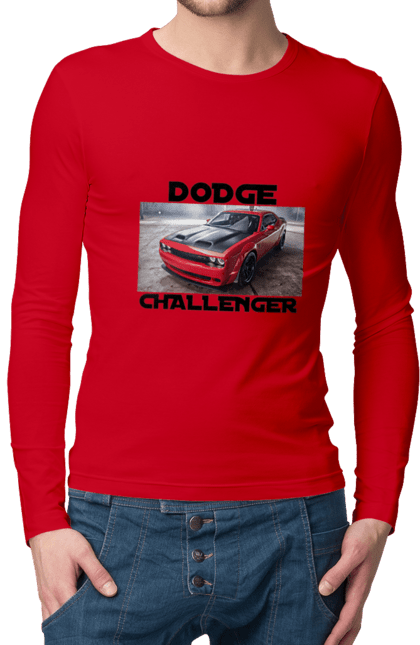 Чоловічий лонгслів з принтом "Додж челенджер". Авто, автомобіль, американська легенда, додж челенджер, класичний автомобіль, культове авто, масл кар, потужний автомобіль. 2070702