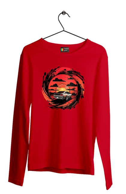 Чоловічий лонгслів з принтом "Феррарі на заході сонця". Авто, автомобіль, машини, феррарі. 2070702