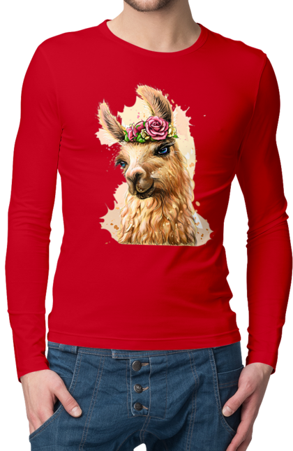 Men`s longsleeve with prints Lama Portrait. Animal, lama, portrait. 2070702