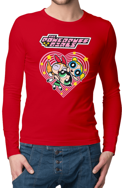 Men's longsleeve with prints Powerpuff Girls. Animated series, blossom, bubbles, buttercup, cartoon network, cool girls, heart, powerpuff girls. 2070702