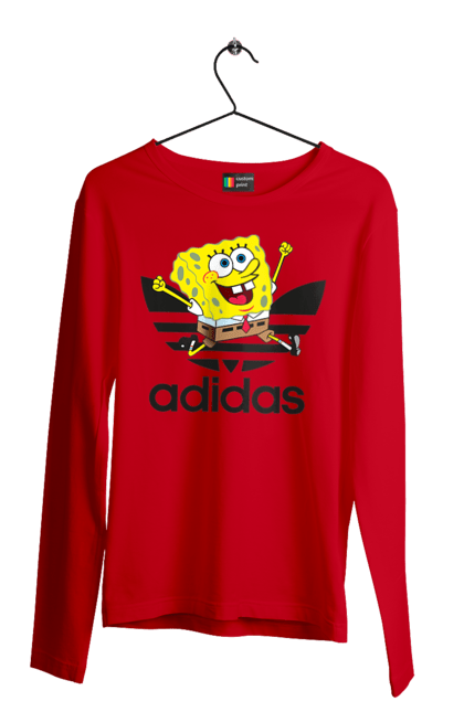 Мужской лонгслив с принтом Adidas Губка Боб. Adidas, spongebob, адидас, баскетбол, губка боб, мультик, мультсериал, мяч, спанч боб, спорт. 2070702