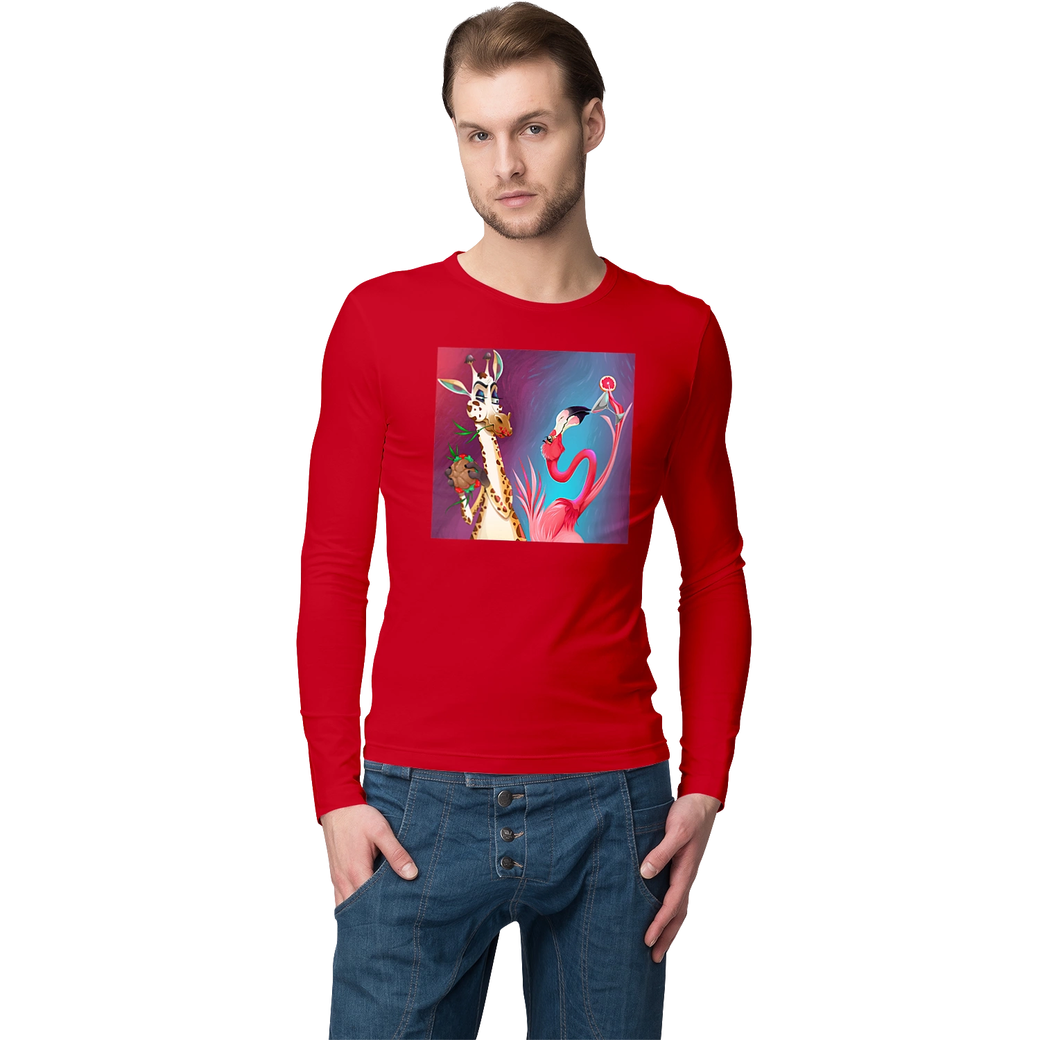 Giraffe And Flamingo At The Party