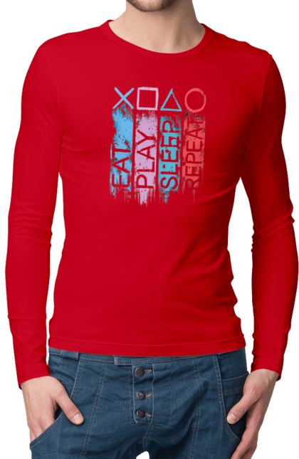 Мужской лонгслив с принтом Геймпад. Playstation, sony, геймпад, джостик, игра. 2070702