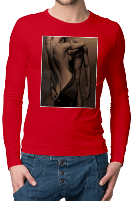 Чоловічий лонгслів з принтом "Інтрига". Взаємність, захоплення, інтрига, любов, неможливо встояти, секс, чоловік і жінка. 2070702