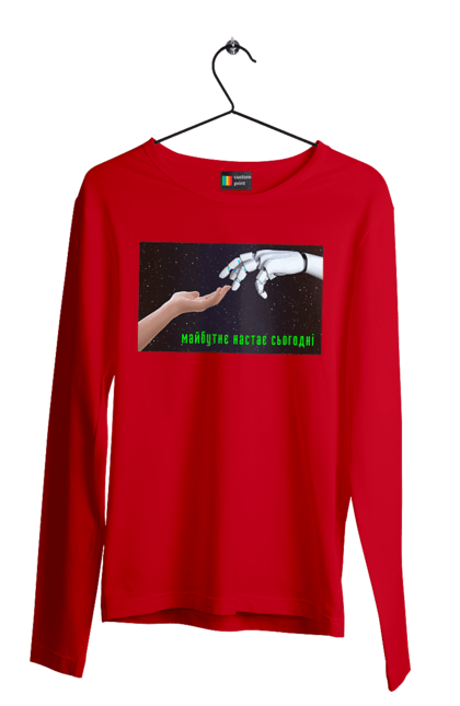 Чоловічий лонгслів з принтом "Майбутнє Настає Сьогодні". Айті, айтішник, андроїд, гик, жінка, знання, інженер, інтелект, кібер, кібернетика, кіборг, код, комп, комп`ютерник, машинне навчання, мікросхема, мозок, портрет, програміст, професіонал, професія, робот, роботехника, розробник, розум, хакер, штучний інтелект, штучний розум. 2070702