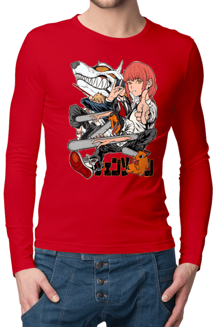 Men's longsleeve with prints Chainsaw Man. Anime, chainsaw man, demon, denji, manga, pochita, shonen. 2070702