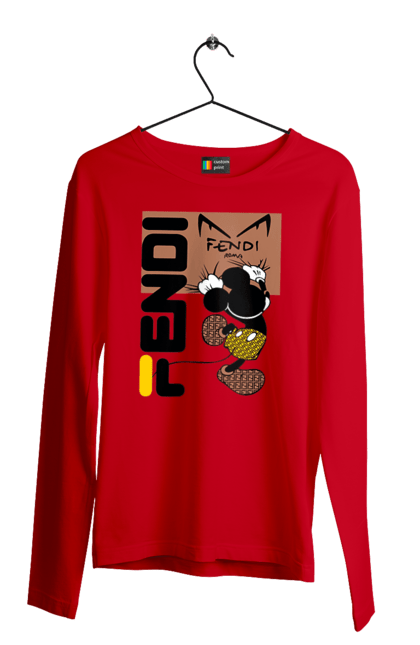 Мужской лонгслив с принтом Fendi Микки Маус. Fendi, mickey mouse, бренд, дом моды, италия, люкс, микки маус, мода, сумка, фенди. 2070702