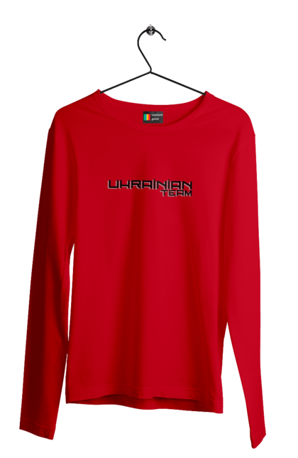 Men`s longsleeve with prints Ukrainian team. Cool inscriptions, inscriptions, patriotic inscriptions, patriots, ukrainian team. 2070702