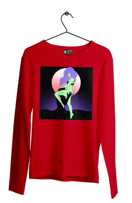 Чоловічий лонгслів з принтом "Зелена Дівчина І Місяць". Інопланетянка, місяць. 2070702