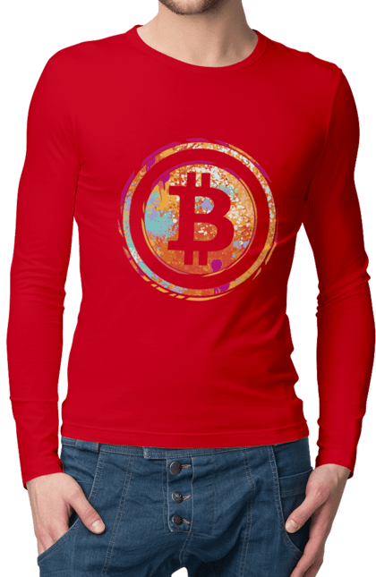 Чоловічий лонгслів з принтом "Біткоїн". Биткоин, бінарний, біткоїн, біткойн, валюта, гроші, крипто, програміст, хакер. 2070702