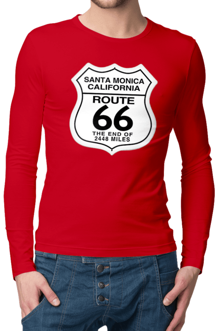 Чоловічий лонгслів з принтом "Route 66". Байк, байкер, байкер клуб, брат, брати, брутал, гарячий асфальт, гарячий кінь, гарячий стрижень, дорога 50, дорога 66, дорога 80, дороги америки, дороги україни, жага швидкості, клуб байкерів, мотоцикл, мотоцикліст, справжній чоловік, чувак, швидкість. 2070702