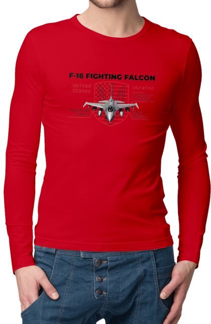 Чоловічий лонгслів з принтом "F 16". F16, nasams, zuzana, гаубиця, два герби, залужний, сюзанна. 2070702