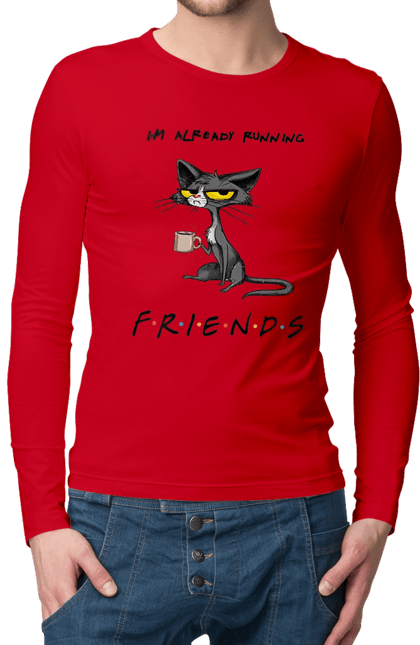 Men`s longsleeve with prints Friends, I`m running. Cat series, fall off, friend to himself, friends, go fuck yourself, i`m already running, loneliness bitch, parody series. 2070702