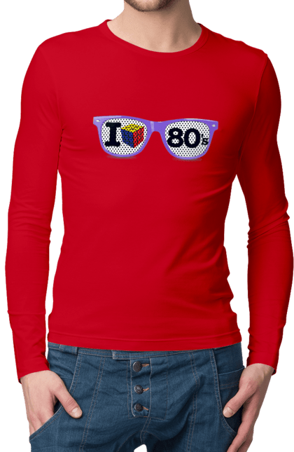 Чоловічій лонгслів з принтом "Окуляри Я Люблю 80Е". 80, 80ті, окуляри, ретро. futbolka.stylus.ua