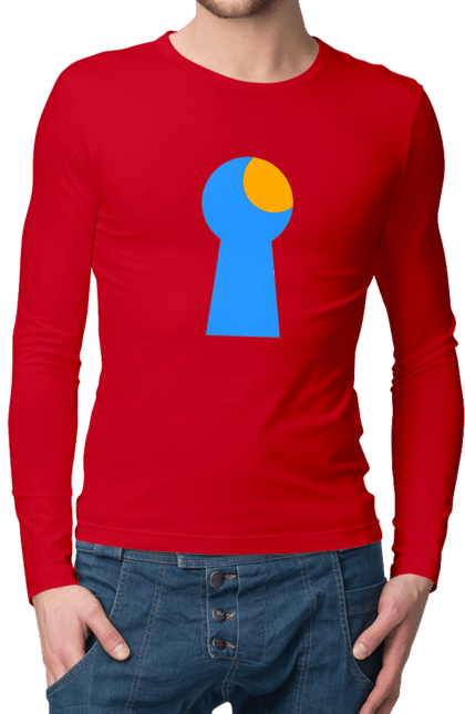 Чоловічий лонгслів з принтом "Замочная скважина". Відчини двері, двері, замок, ключ, свердловина, світло крізь, цікавість, щілина. 2070702