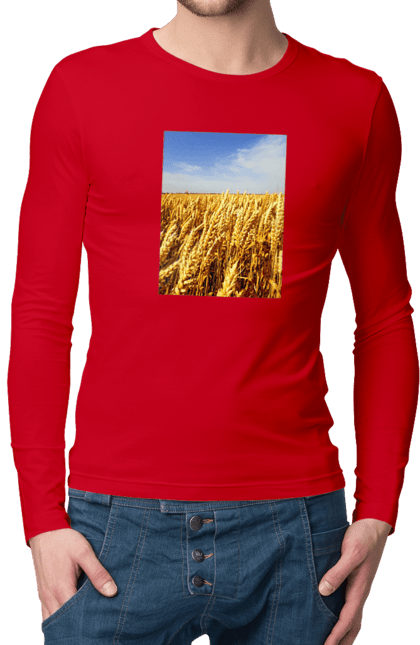 Men`s longsleeve with prints Ukraine. Beauty, blue, field, nature, sky, wheat. 2070702